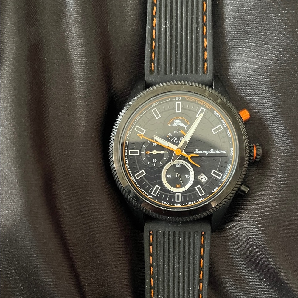 Tommy Bahama Men's Watch with Black and Orange Accents